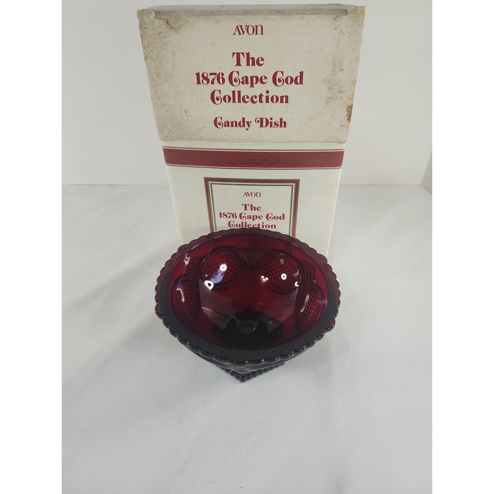 Vintage AVON 1876 Cape Cod Collection Red Ruby Glass Pedestal Candy Dish Bowl 6"